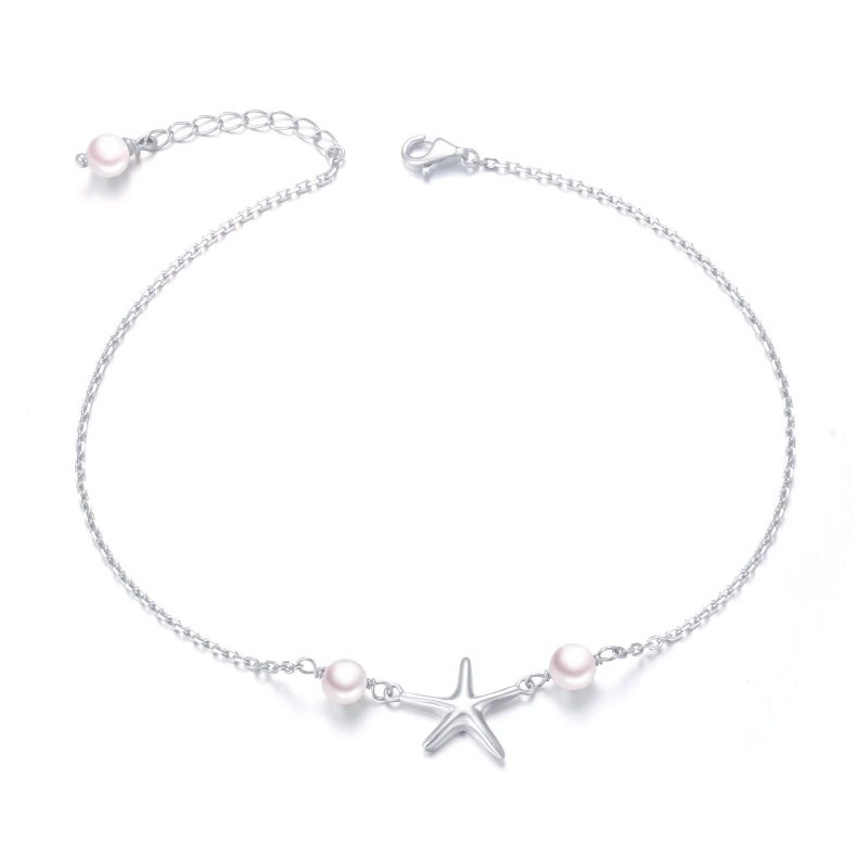 Alphm Starfish Anklet for Women S925 Sterling Silver Adjustable Foot Ocean Beach Ankle Bracelet - Image 1